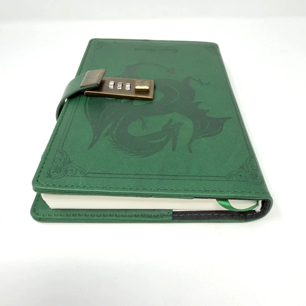 Tiefossi Dragon Notebook Journal Combination Lock Faux Leather Green Lined Pages